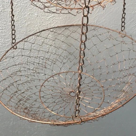 Vintage 3 tier hanging round metal copper color fruit vegetable hanger not hung - Picture 8 of 12